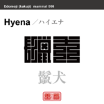 鬣犬　ハイエナ　哺乳類の名前（漢字表記）を角字で表現してみました。該当する動物についても簡単に解説しています。