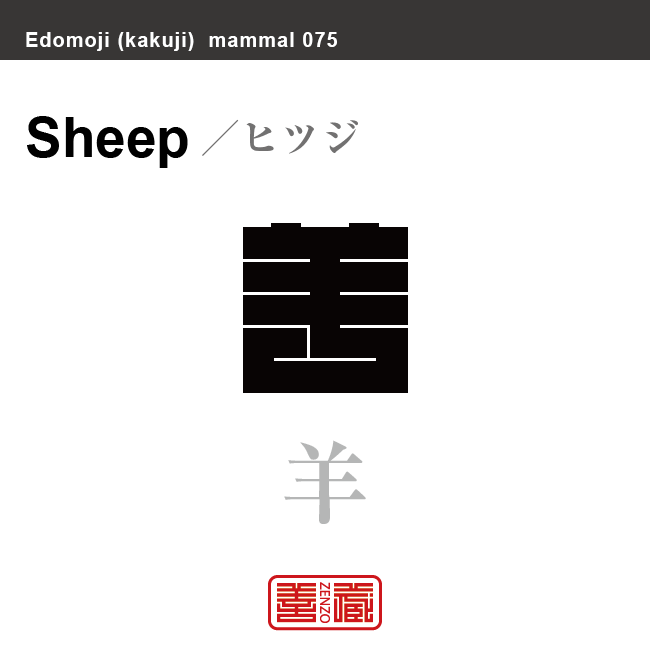 羊　ヒツジ　哺乳類の名前（漢字表記）を角字で表現してみました。該当する動物についても簡単に解説しています。