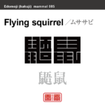 鼯鼠　ムササビ　哺乳類の名前（漢字表記）を角字で表現してみました。該当する動物についても簡単に解説しています。