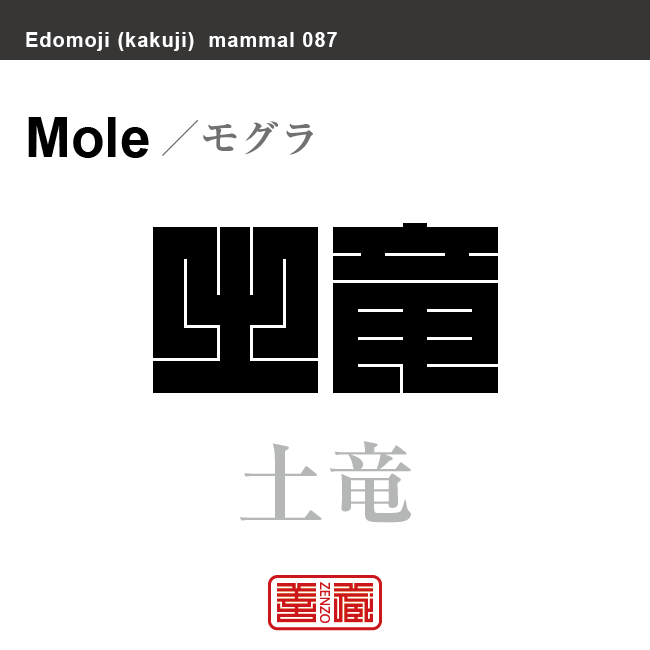 土竜　モグラ　哺乳類の名前（漢字表記）を角字で表現してみました。該当する動物についても簡単に解説しています。