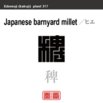 稗　ヒエ　花や植物の名前（漢字表記）を角字で表現してみました。該当する植物についても簡単に解説しています。
