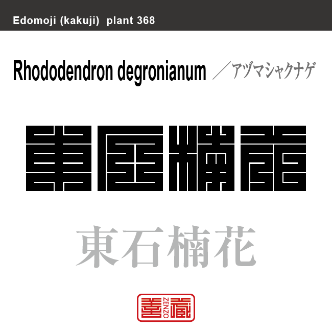 東石楠花 アヅマシャクナゲ 花や植物の名前(漢字表記)を角字で表現してみました。該当する植物についても簡単に解説しています。