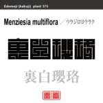 裏白瓔珞　ウラジロヨウラク　花や植物の名前（漢字表記）を角字で表現してみました。該当する植物についても簡単に解説しています。