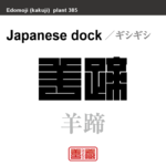 羊蹄　ギシギシ　花や植物の名前（漢字表記）を角字で表現してみました。該当する植物についても簡単に解説しています。