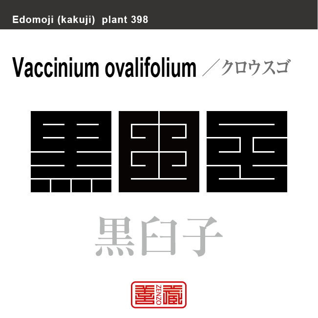 黒臼子　クロウスゴ　花や植物の名前（漢字表記）を角字で表現してみました。該当する植物についても簡単に解説しています。